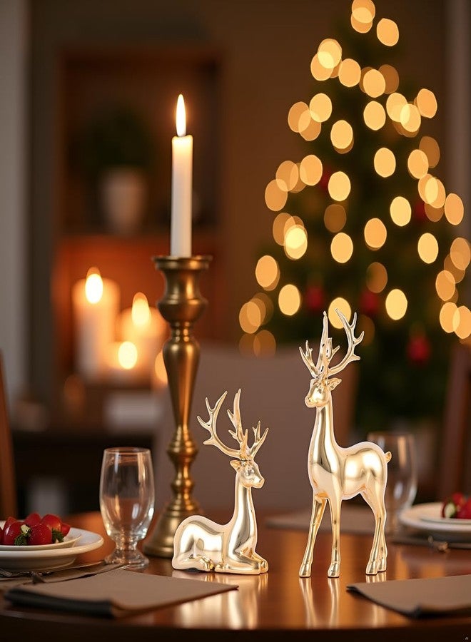 suruim 2Pcs Gold Reindeer Christmas Decor Set - Deer Figurine for Table & Home Decor, Golden Table Decor & Deer Decor (Gold) - Image 2